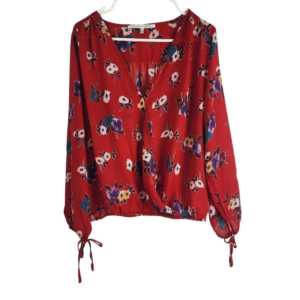 Collective Concepts XL Floral Blouse Red Long Sleeve Womens Top
